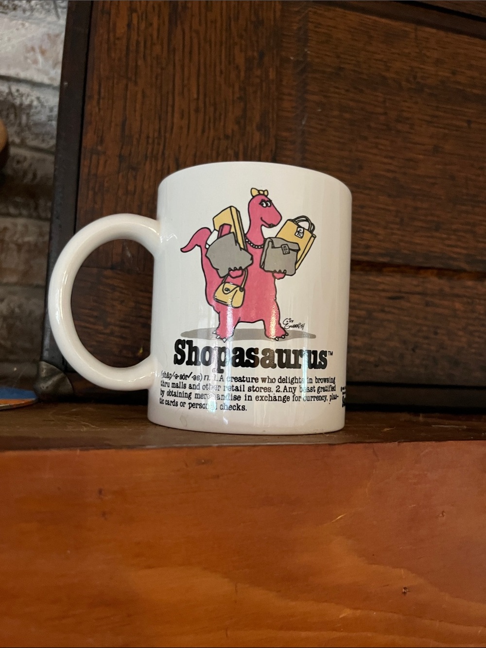 Vintage 1986 shop of saurus coffee mug